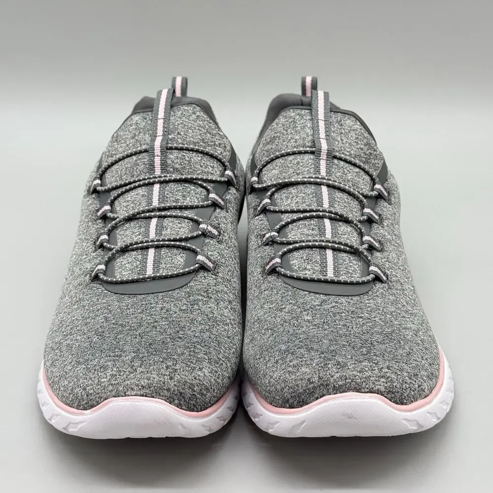 Athletic Works Women’s Comfort Fit Memory Foam Slip On Sneakers Gray Pink Sz 12W